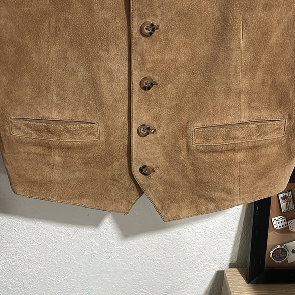 Roundtree & Yorke Mens Button Up Leather Vest Sz M Brown Western Cowboy - Picture 3 of 5